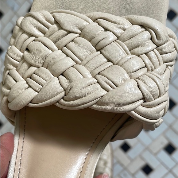 Marc Fisher Squared Toe Leather Braided Tan Heel Sandals - Picture 7 of 9